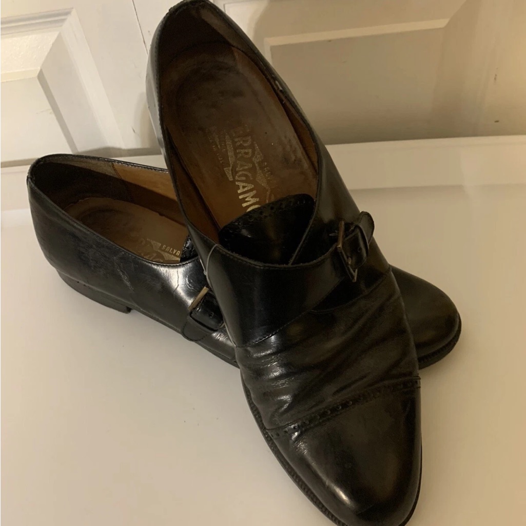 Salvatore Feragamo Mens Sz 9.5d Black Monk Strap Leather Dress Shoes